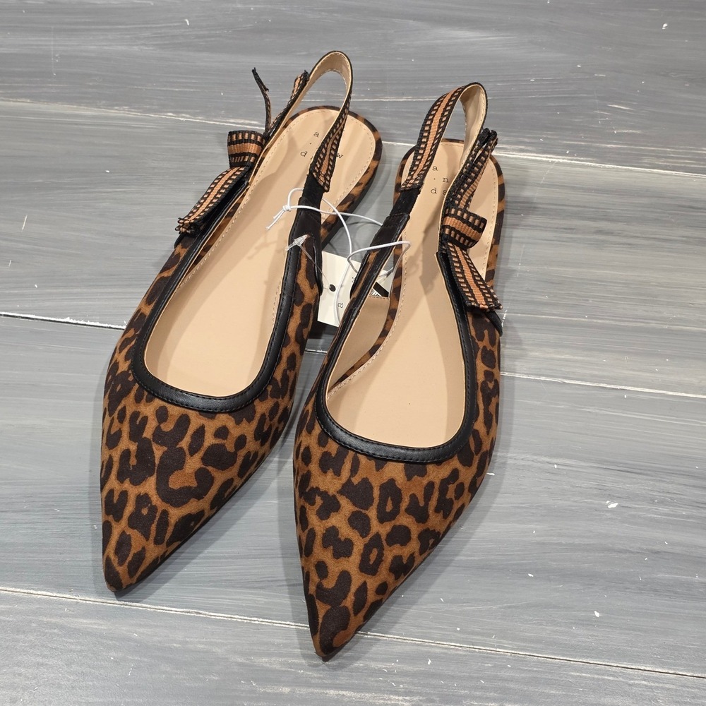 A New Day London Slingback Flats Leopard Print Pointed Toe Brown Black - Picture 6 of 11